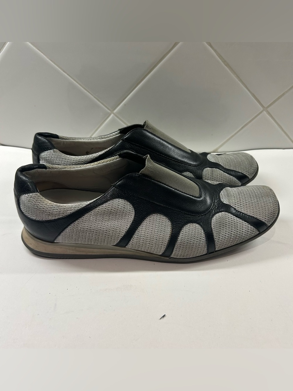 Vintage PRADA Black Leather Silver Mesh Sneakers Size Womens 38